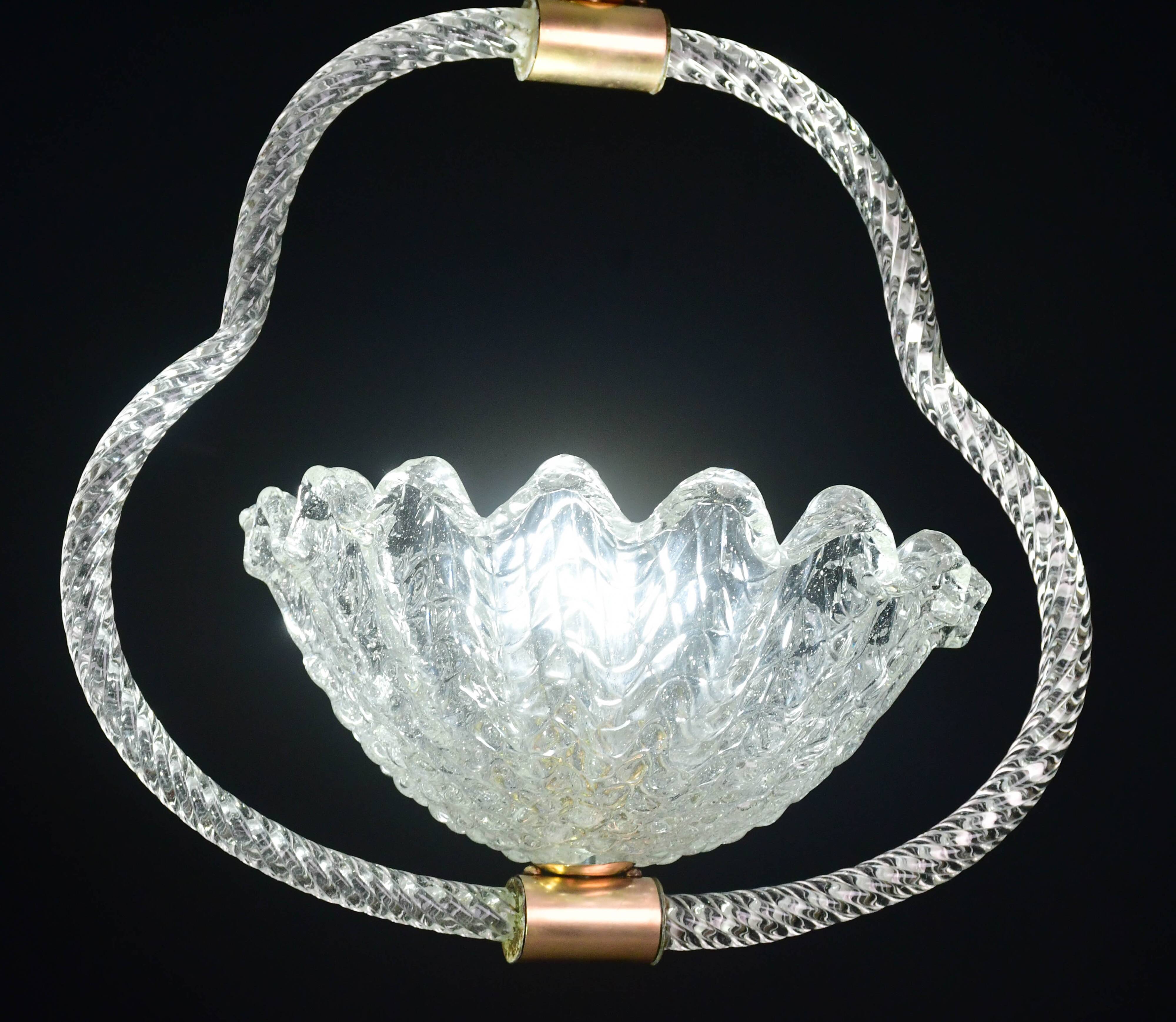 Charming Art Deco Barovier & Toso pendant light chandelier Murano glass, 1950s