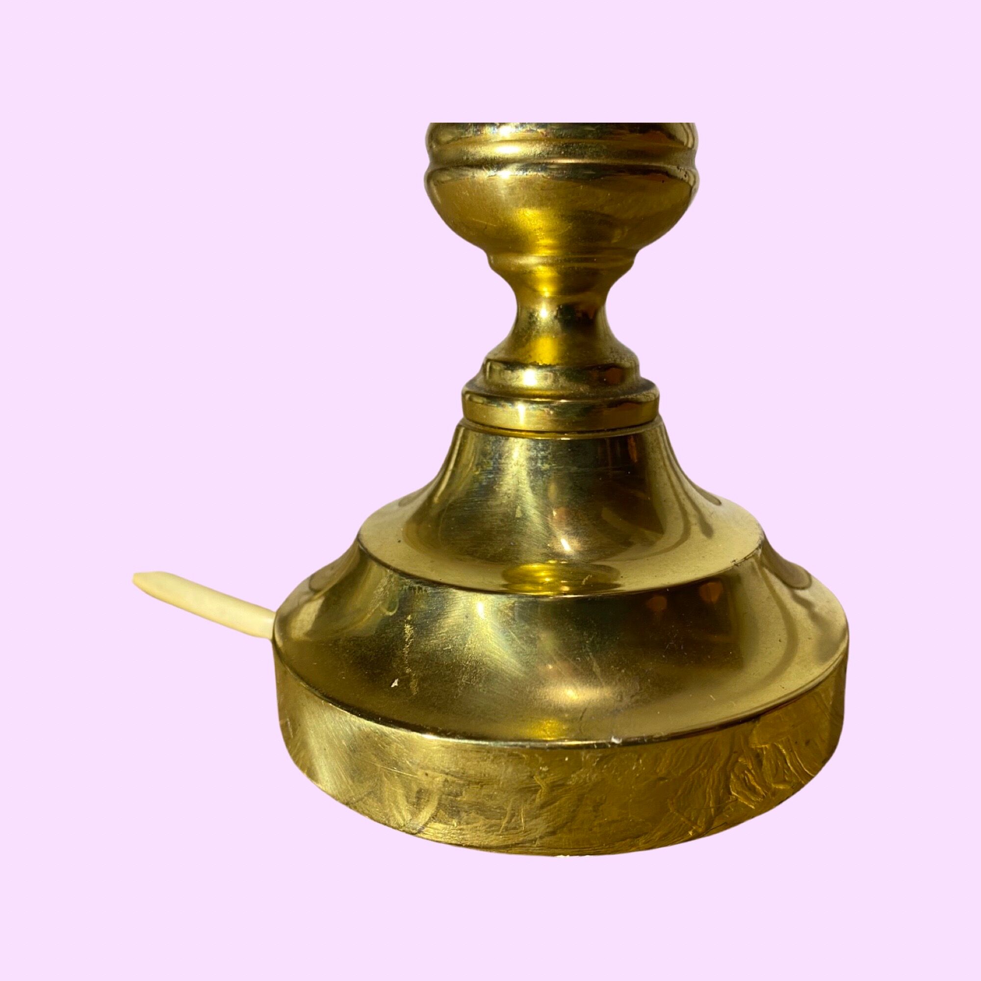 Vintage Brass Lamp by Knud Christensen Made in Denmark | Gold/Brass Base With Pink Lampshade