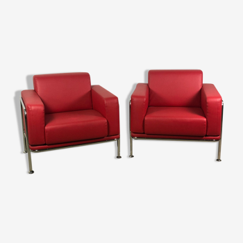Pair of vintage chairs model Kea of the brand Italian designer Emmegi in chrome tubular steel
