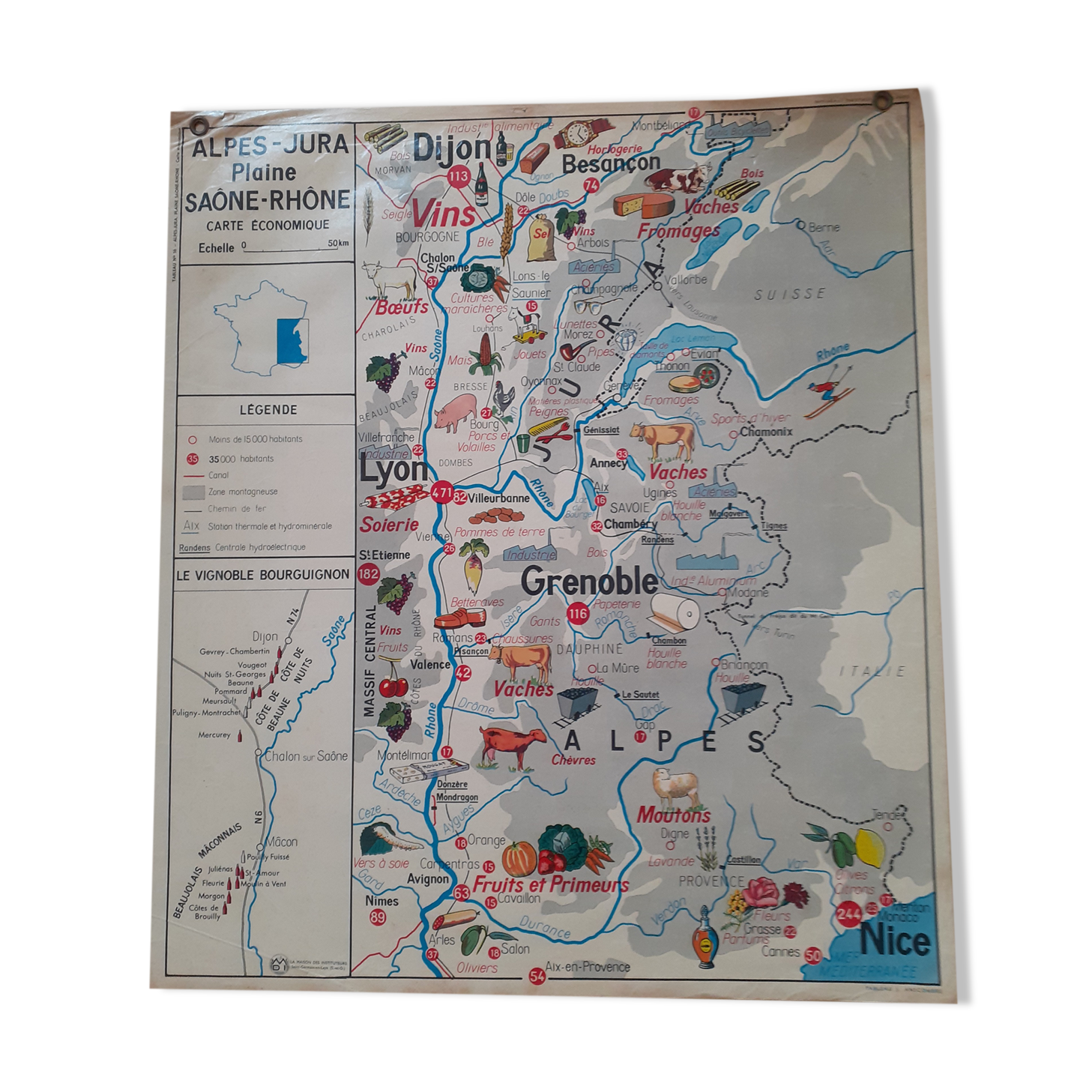 Educational map Aquitaine Basin Pyrenees Jura Alpes Rhone Valley