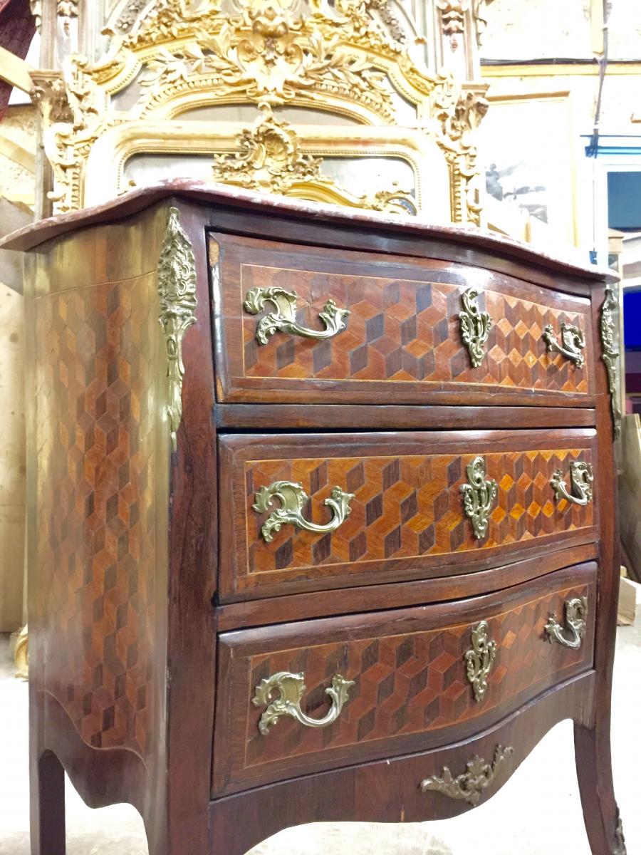 Commode en marqueterie de cubes d'époque Napoléon III