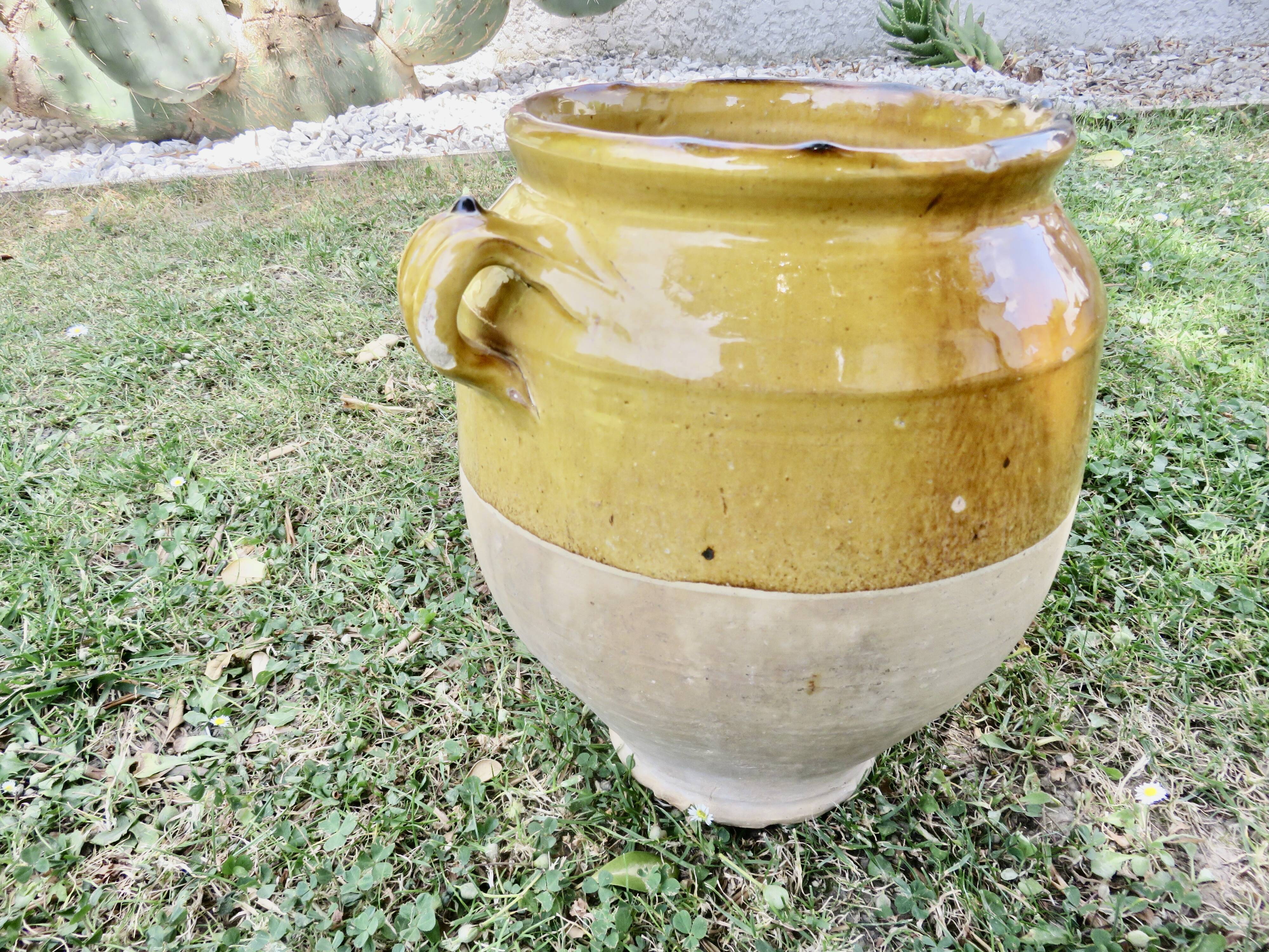 Vase, pot, jarre à huile en terre cuite vernissée jaune, fin 19ème
