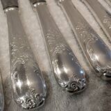 12 silver-plated metal table knives, Platil rocaille silversmith design, 24.6cm
