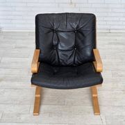 1970s, Norwegian design, armchair model "Kengu", leather, bent wood.