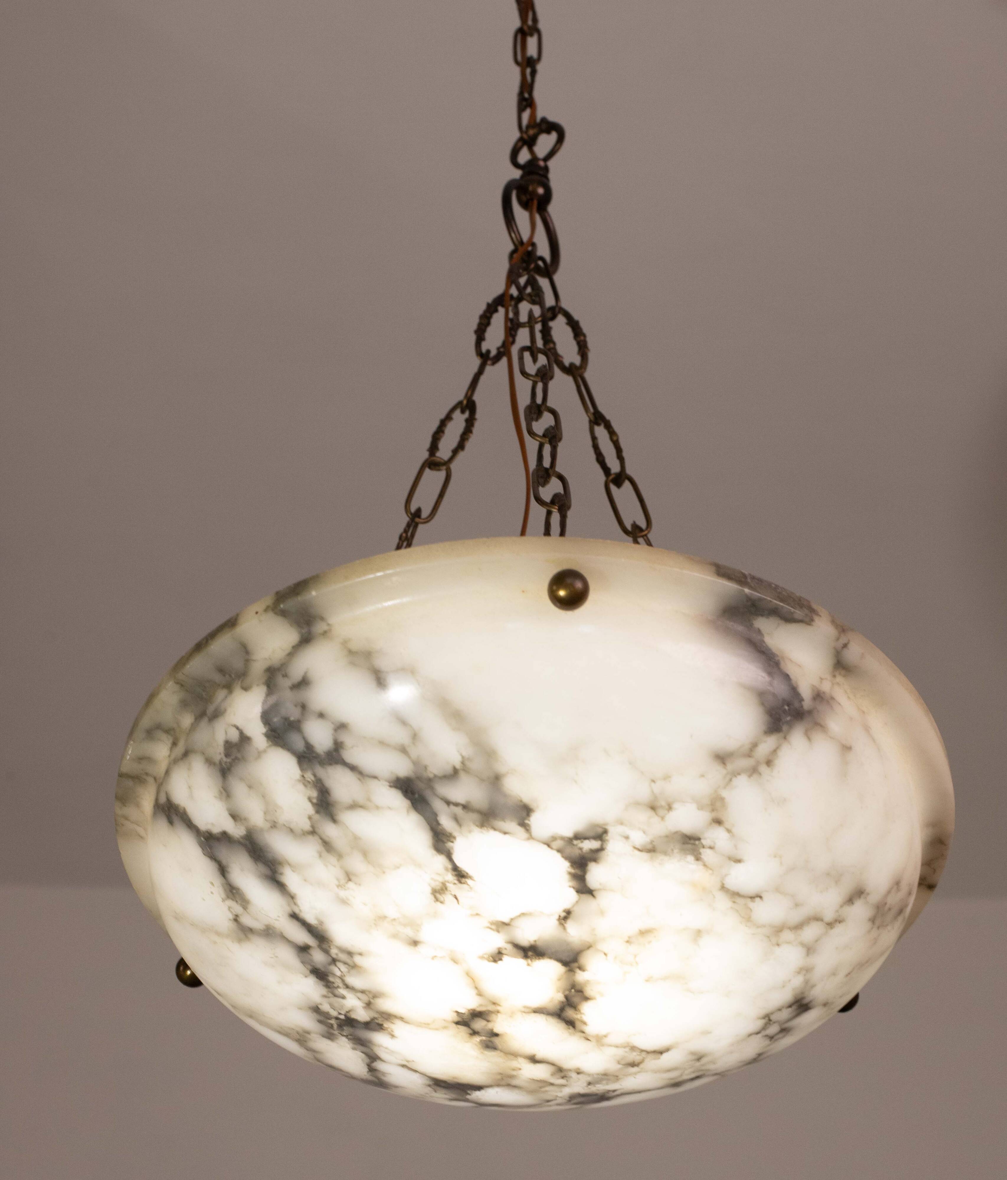 Art Deco White Albaster Chandelier, 1950s