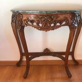 Carved wooden and marble console