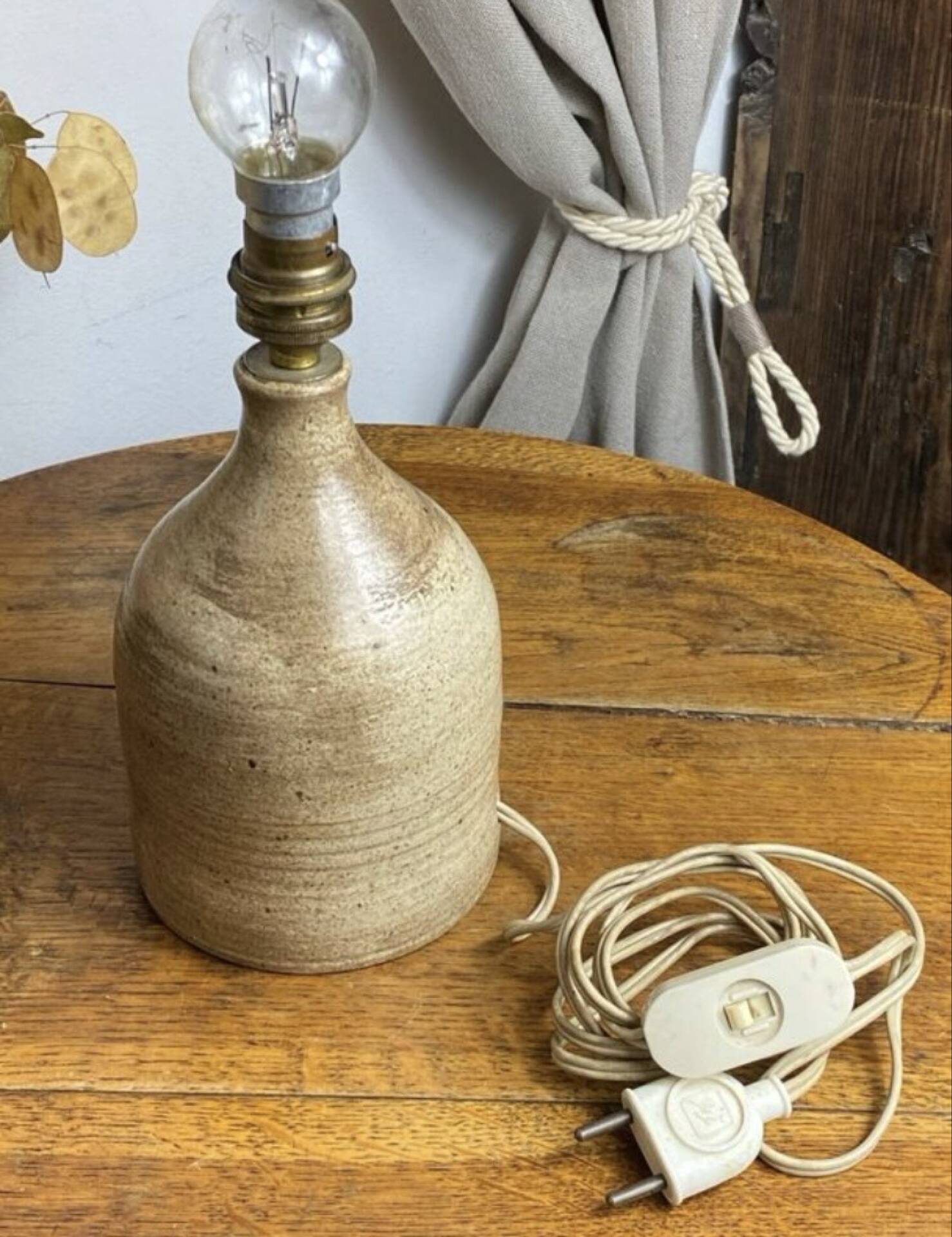 Stoneware lamp, wool lampshade