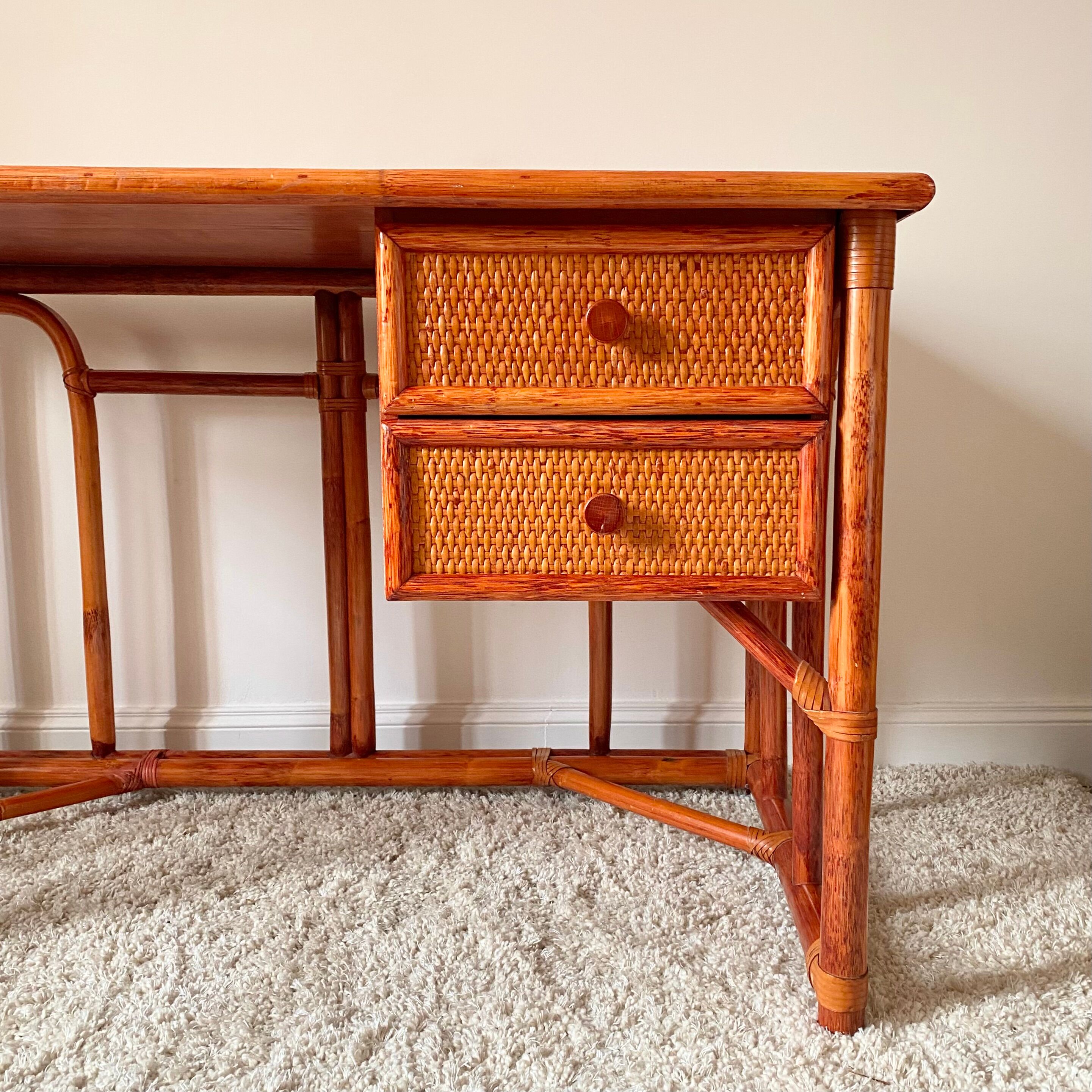 Rattan and bamboo desk Maugrion Roche Bobois