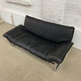 2-seater leather and chrome Sofa by Rodney Kinsman for OMK 1970's