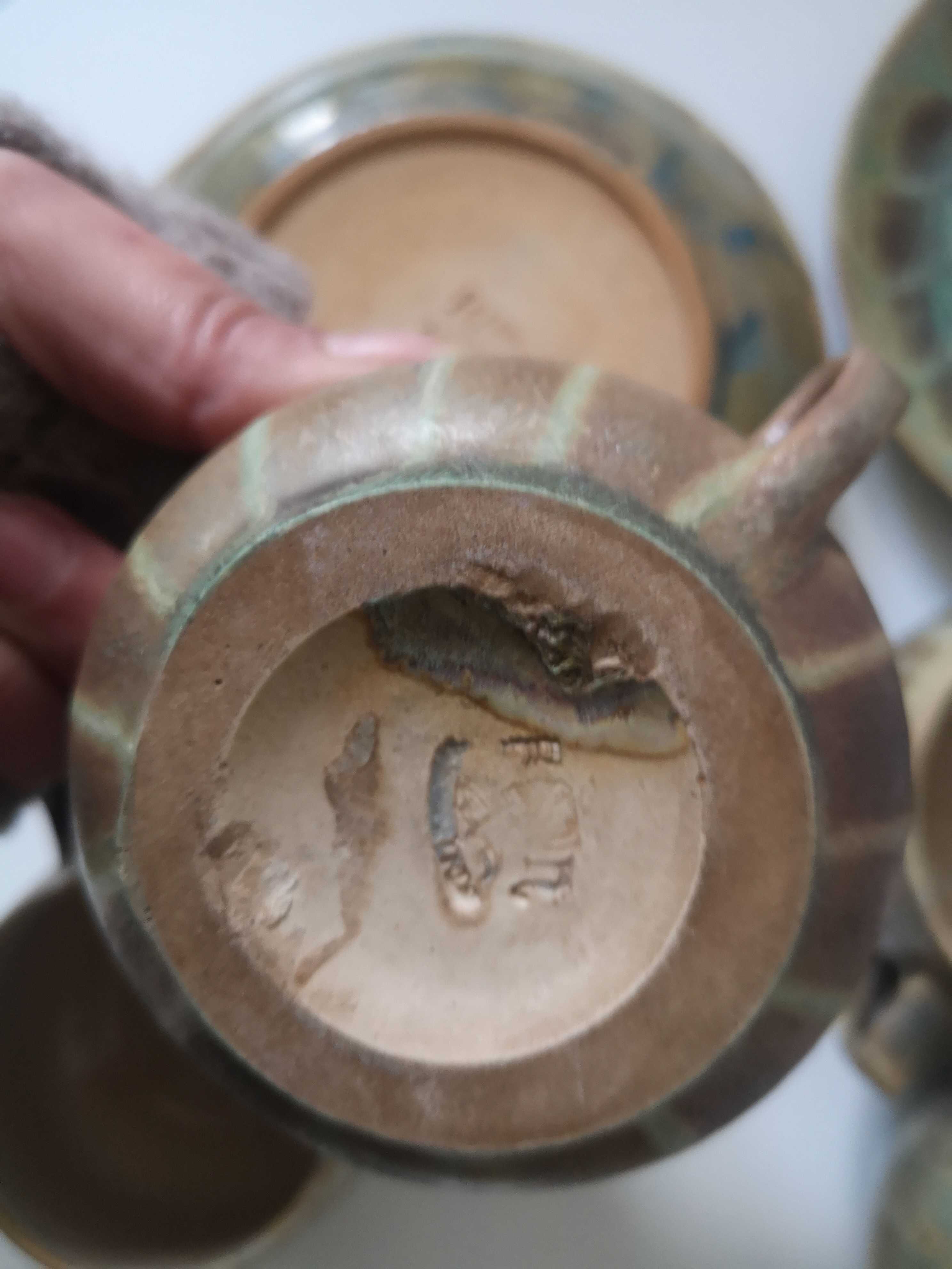 Service box enamelled stoneware coffee cups, pierrefonds 1950