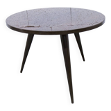 1960s Scandinavian tripod coffee table with glossy varnish in mahogany wood.