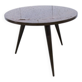 Table basse tripode 1960 scandinave vernis brillant bois acajou