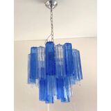 Contemporary sky- blue and blue "tronchi" murano glass sputnik chandelier