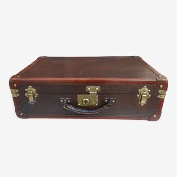 Old suitcase wood canvas leather & brass