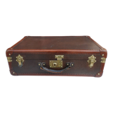 Old suitcase wood canvas leather & brass