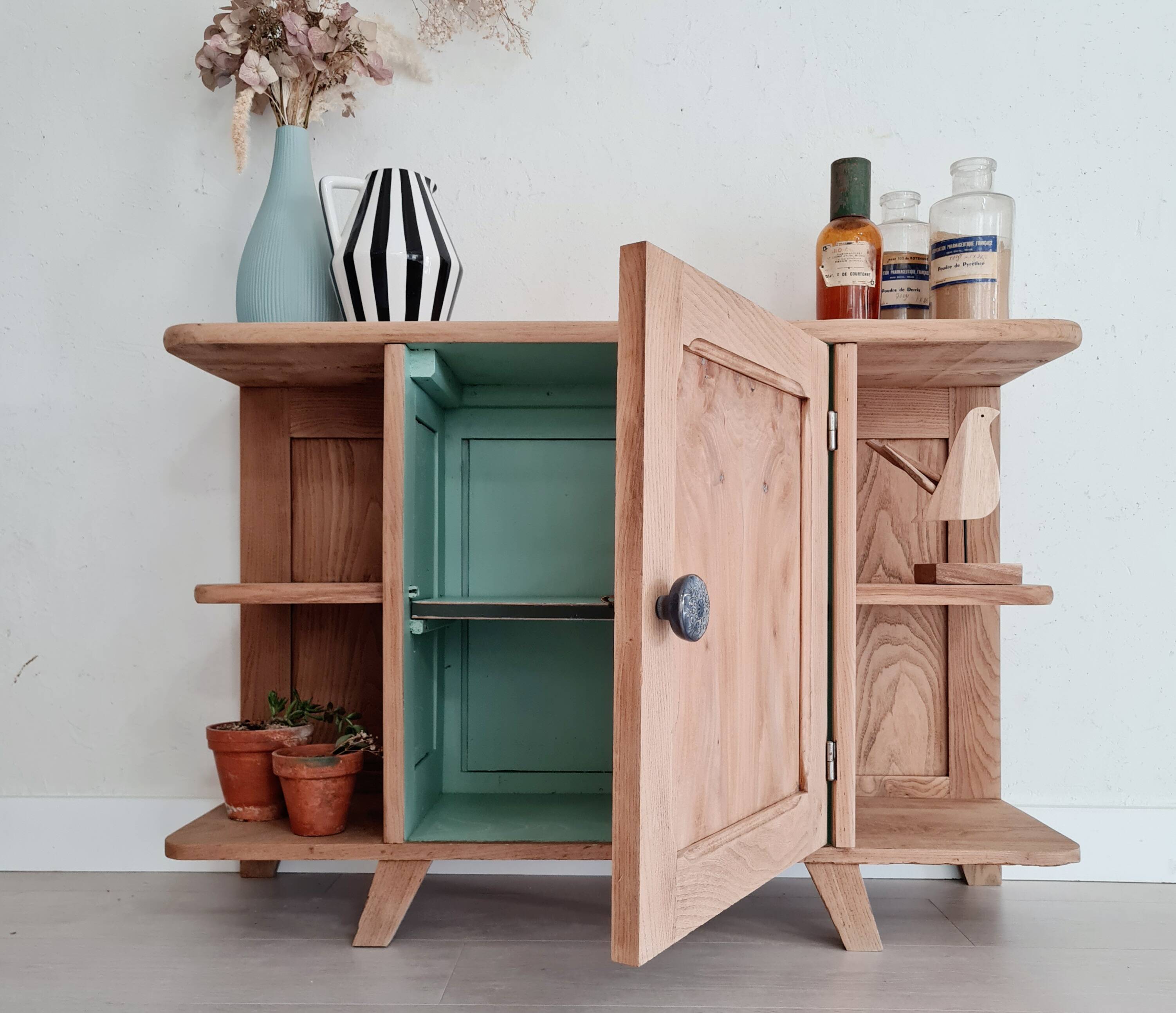 Buffet shelf compass legs renovated oak