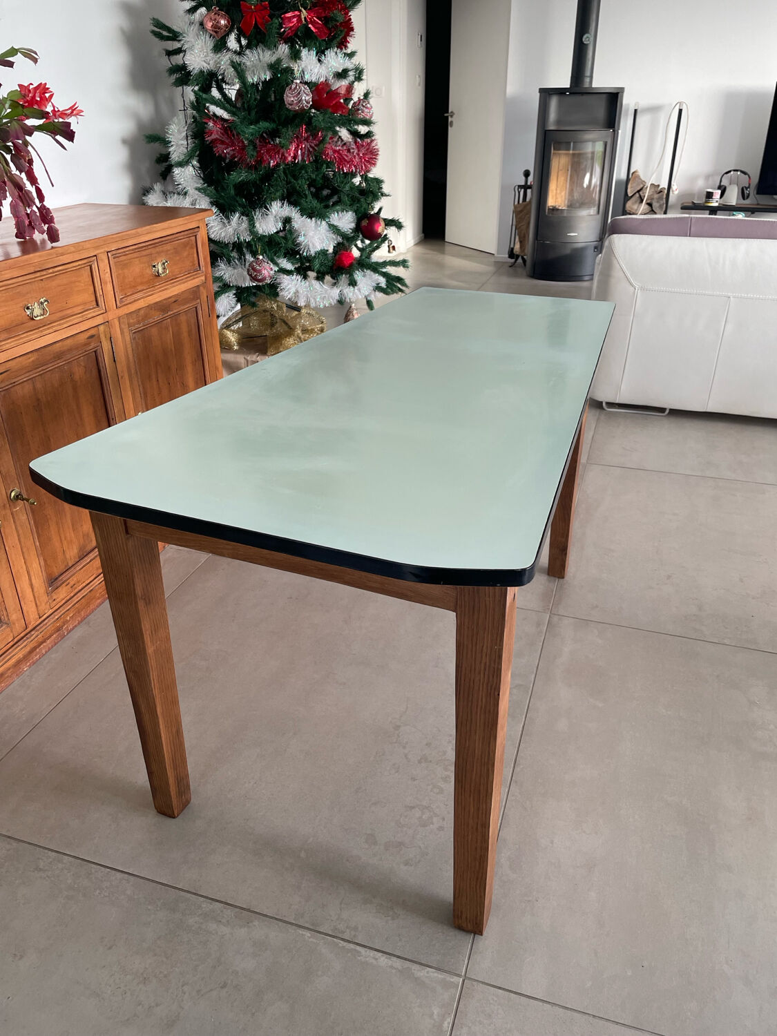 Formica and wood kitchen table