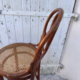 Thonet high bar chair in curved wood and cane