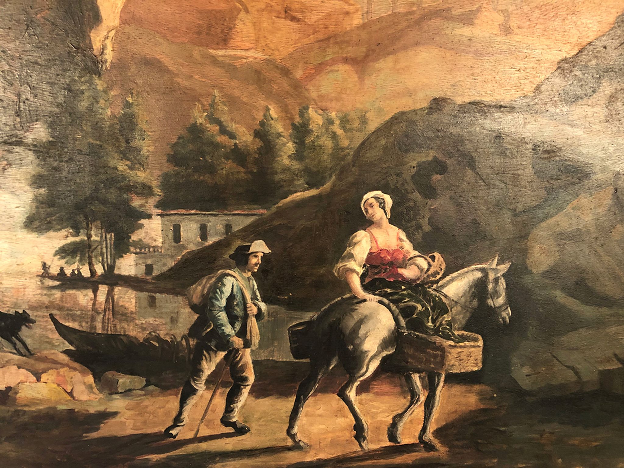 Louis XVI style trumeau in 19th century lacquered wood 196x172cm