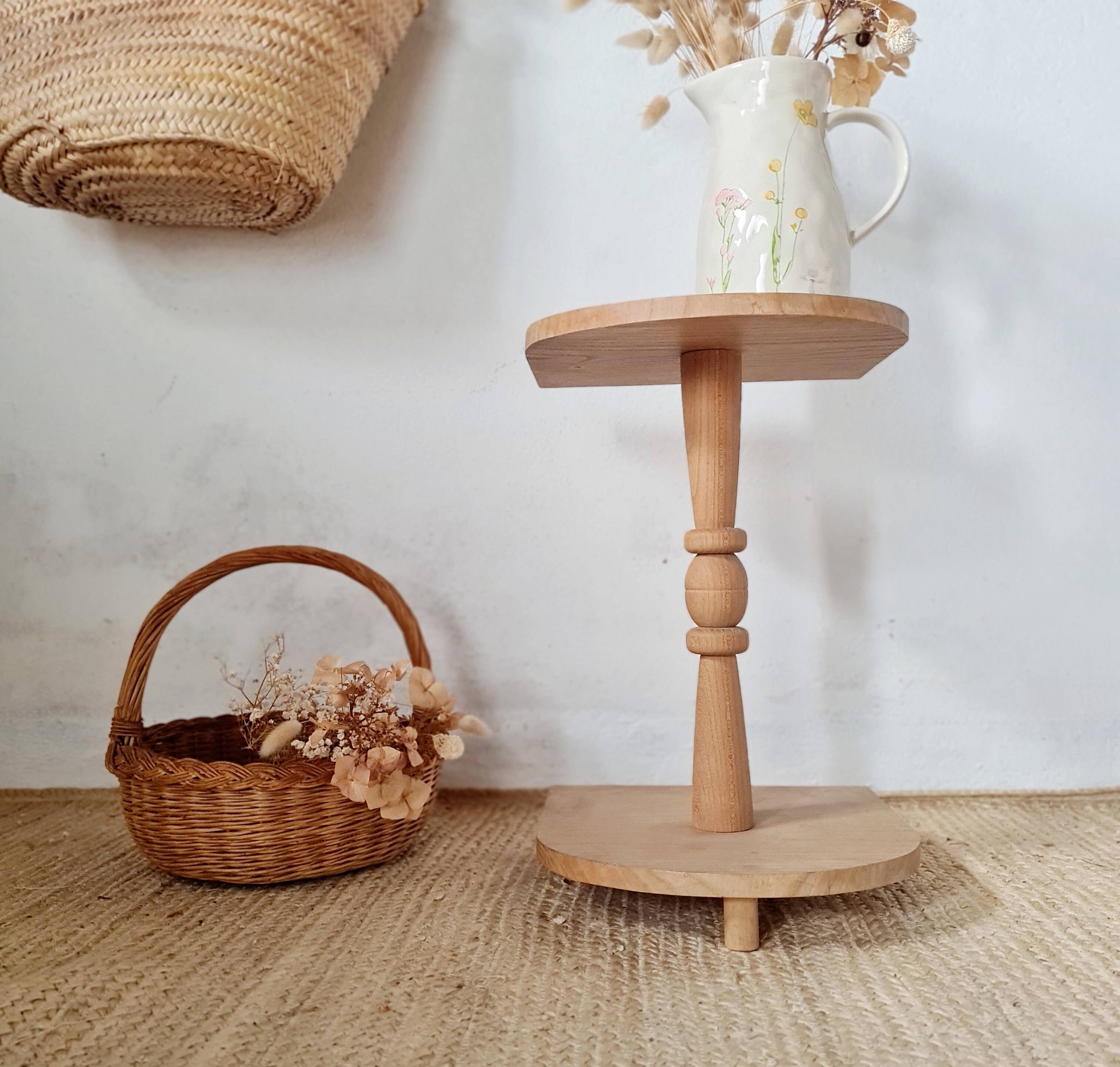 Brutalist side table in raw wood