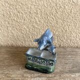 Salt cellar and mustard pot in French faience by A Clement.