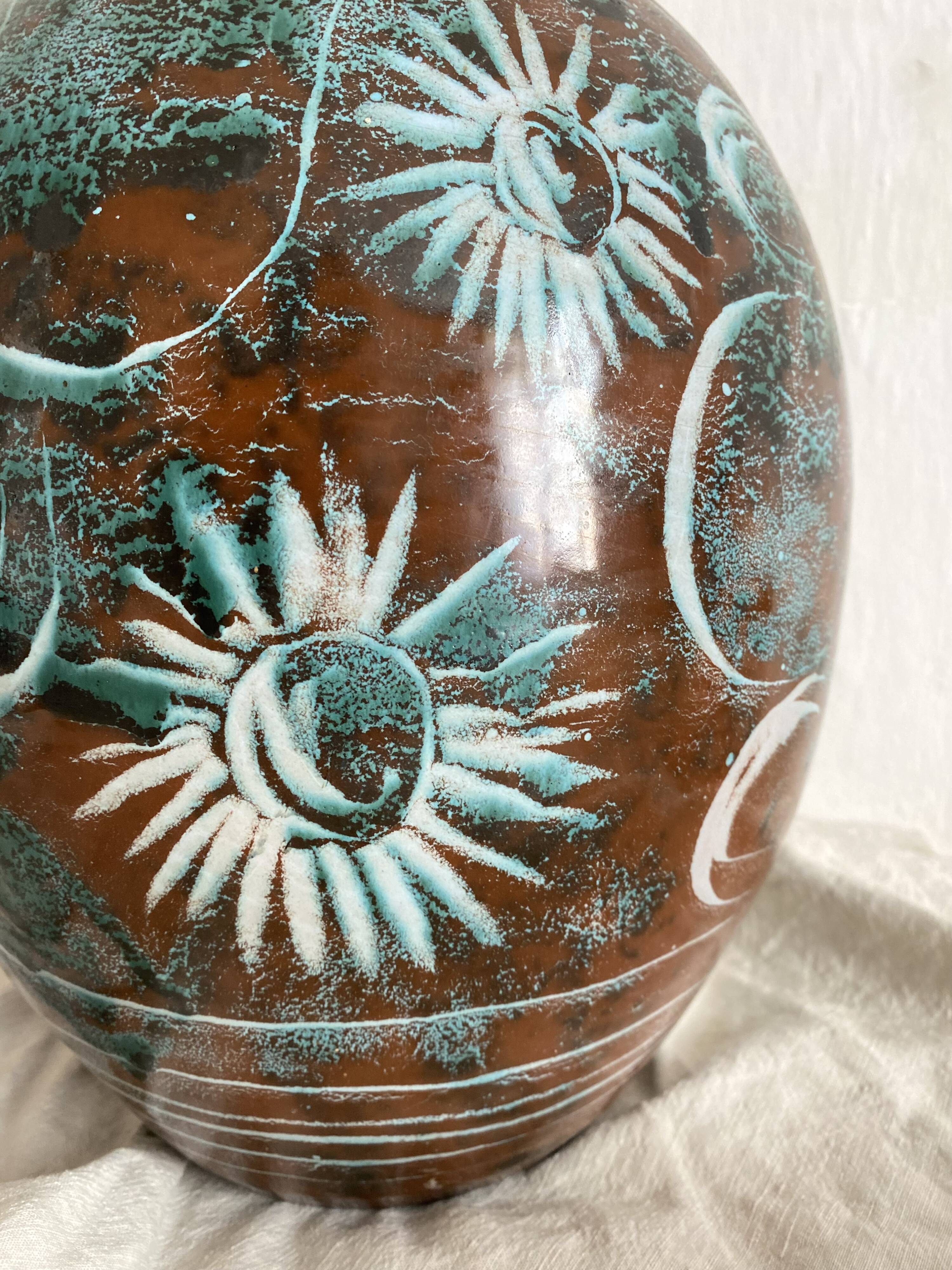 Handmade ceramic vase by Mongolfier, signed Yvon Roy, 1960