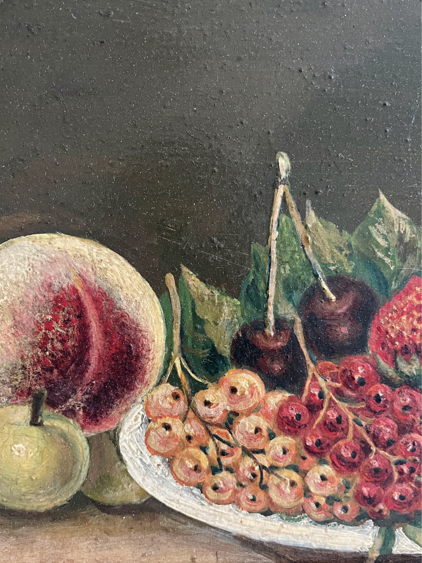 Old oil painting still life Flemish fruits