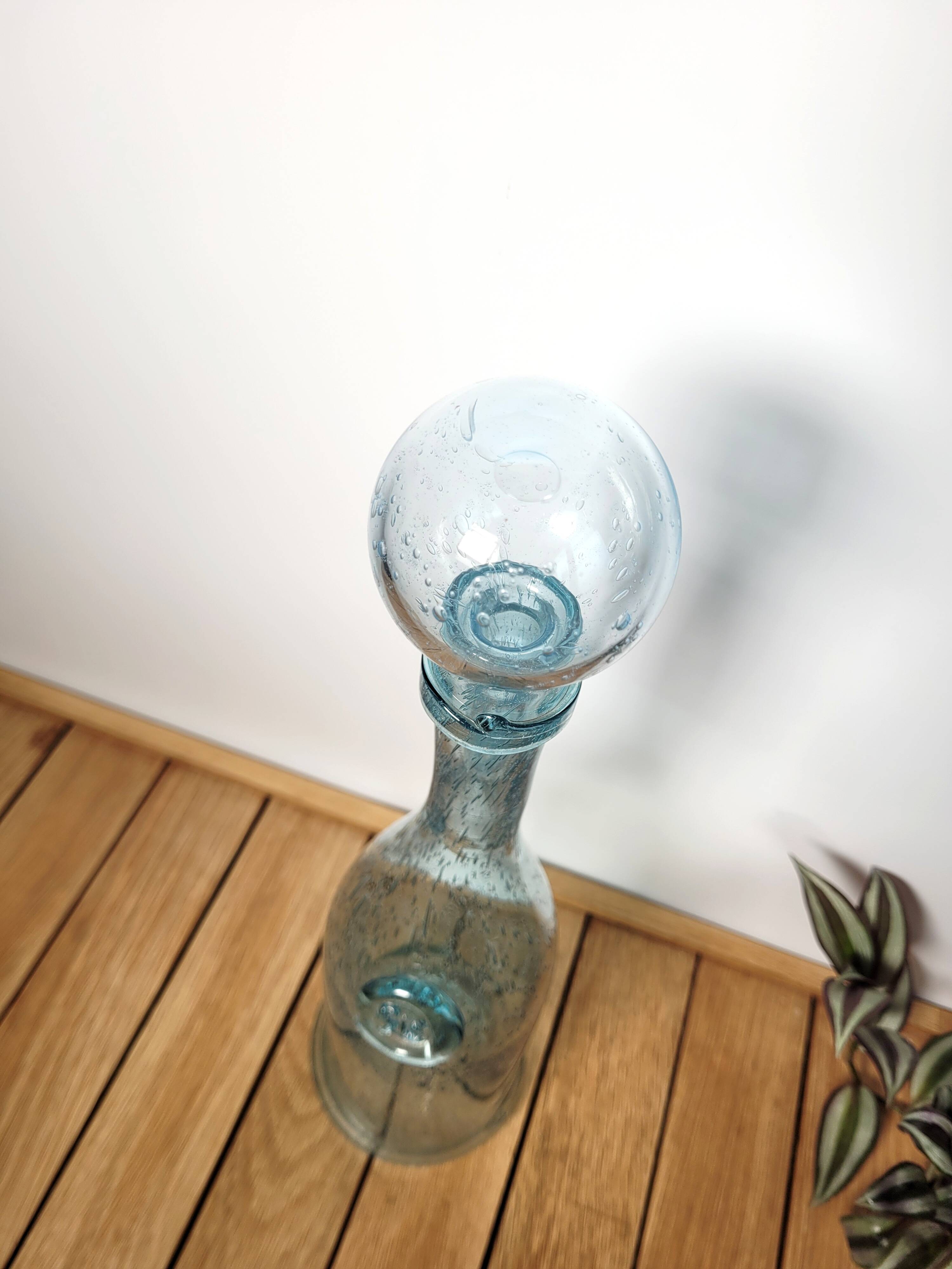 Biot carafe in blue blown glass