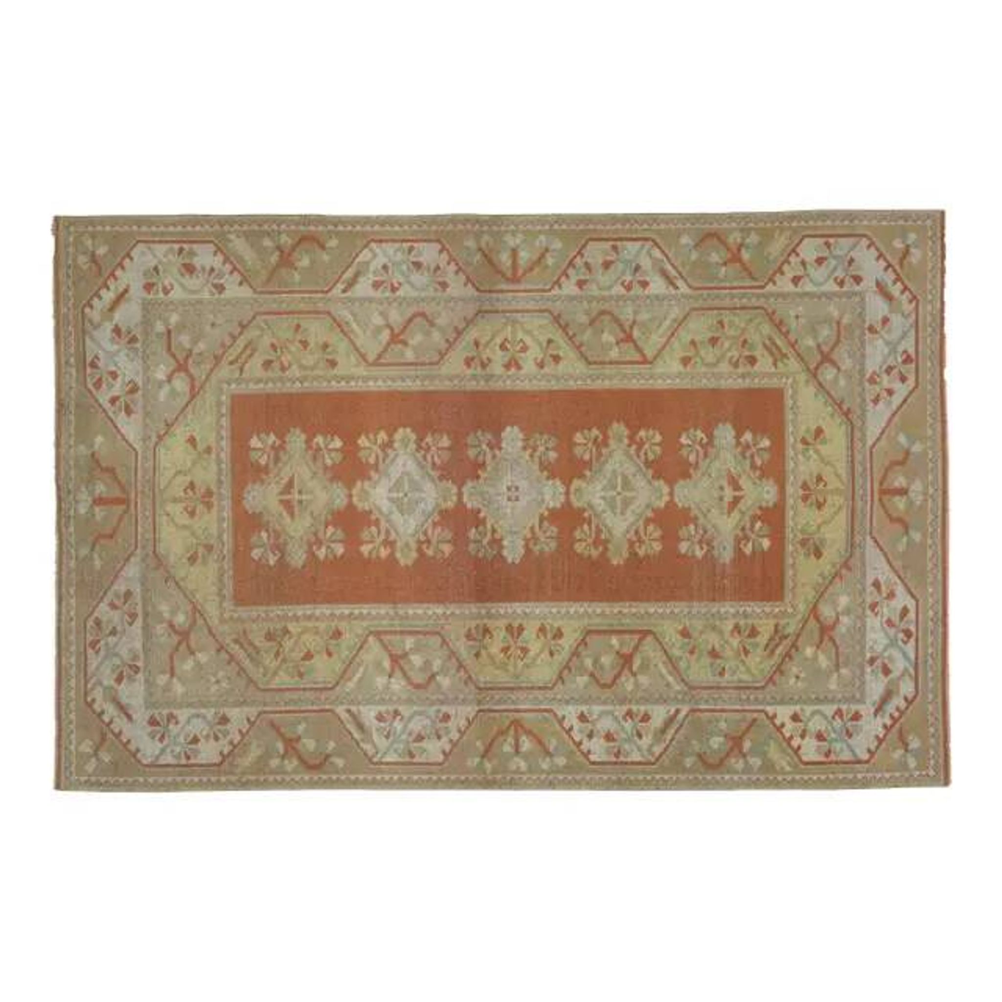 1970s Vintage Turkish Handmade Wool & Cotton Orange Area Rug 159x246