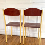 Pair of vintage industrial chair metal & wood, 1980