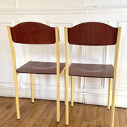 Pair of vintage industrial chair metal & wood, 1980