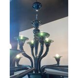Contemporary Translucent Green-Petrol Glass Chandelier
