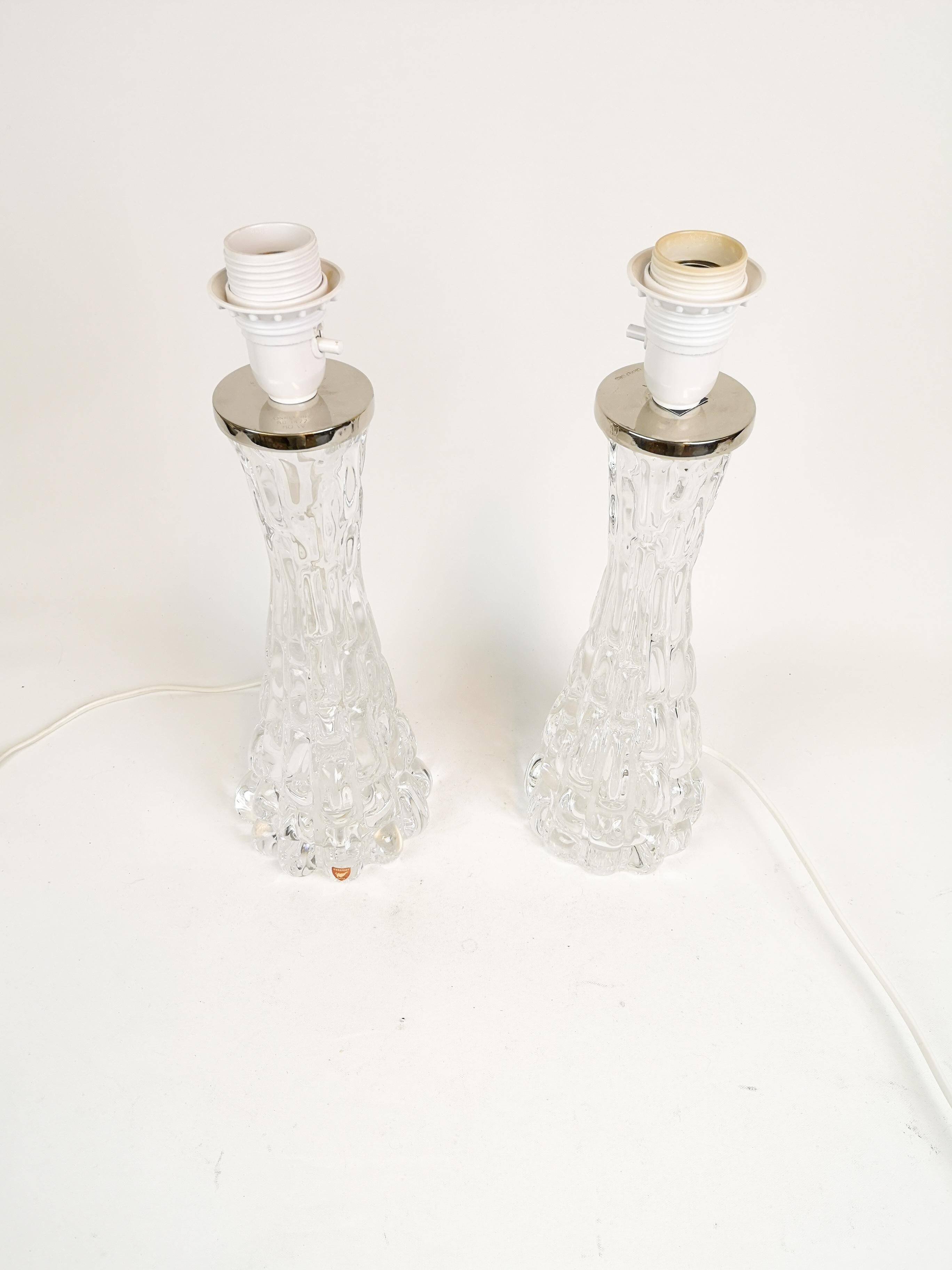 Mid-century Swedish crystal table lamps from Orrefors by Carl Fagerlund.