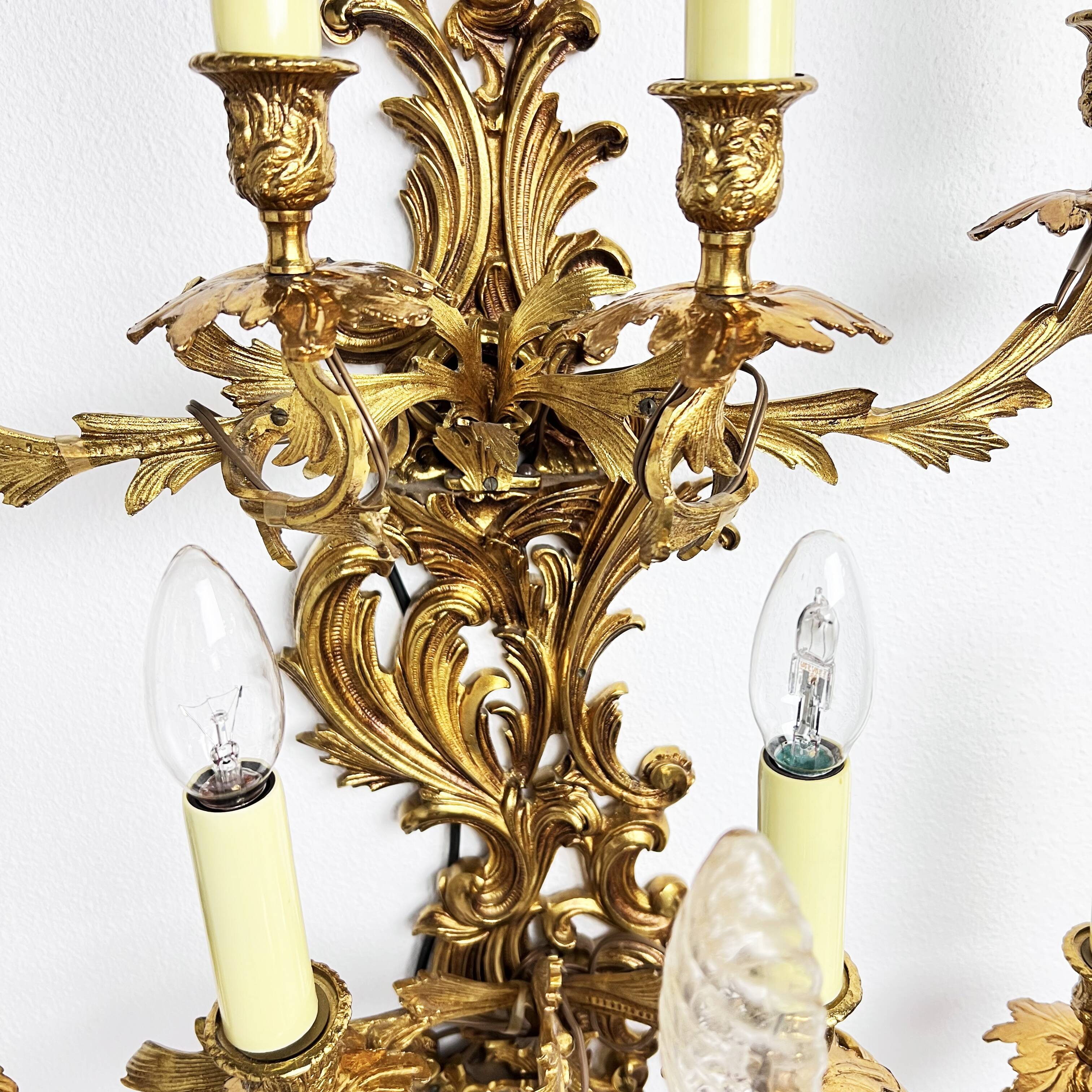 Louis XIV style brass wall lamp 9 arms