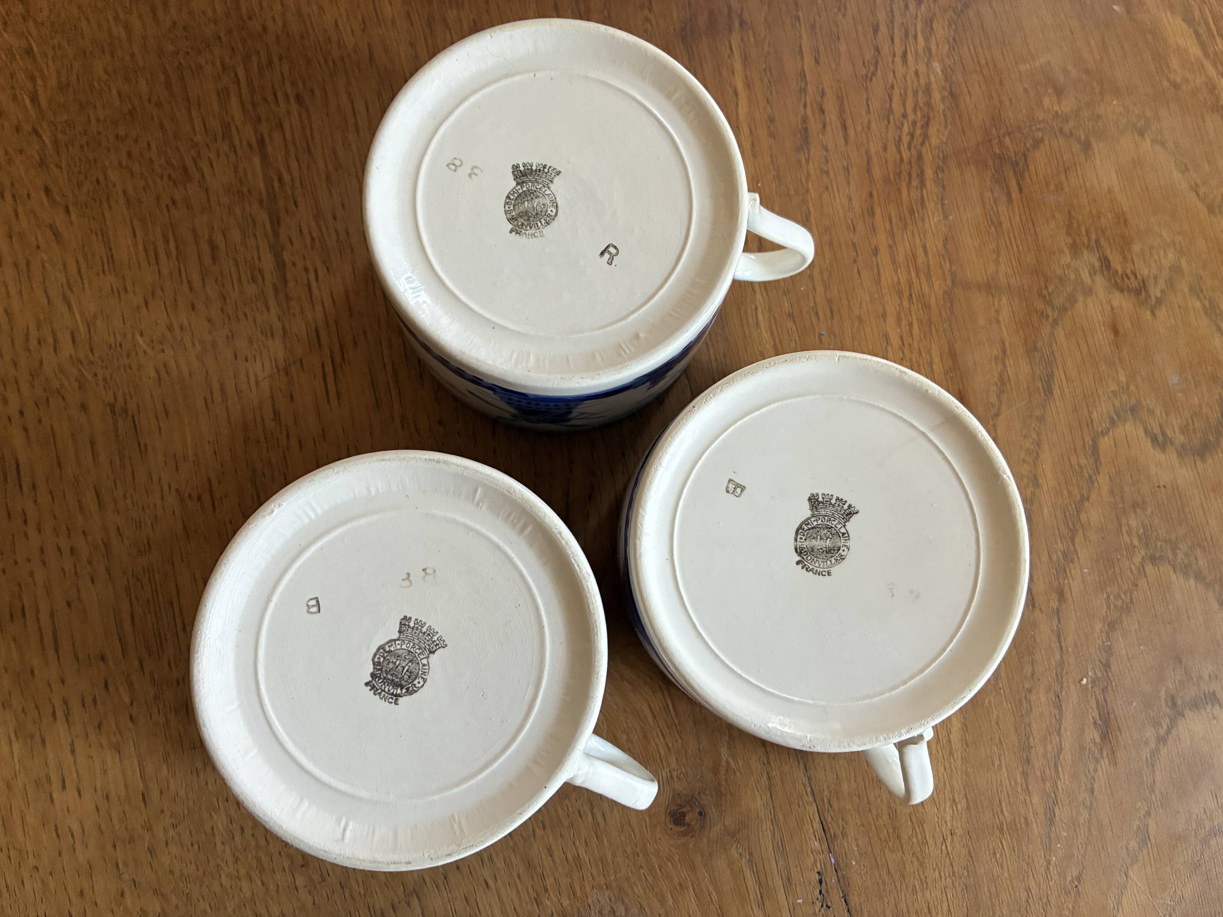 3 antique Badonviller cups
