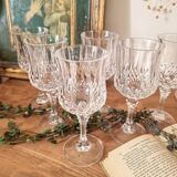 6 diamond-point stemmed glasses, Arques crystal, Longchamp