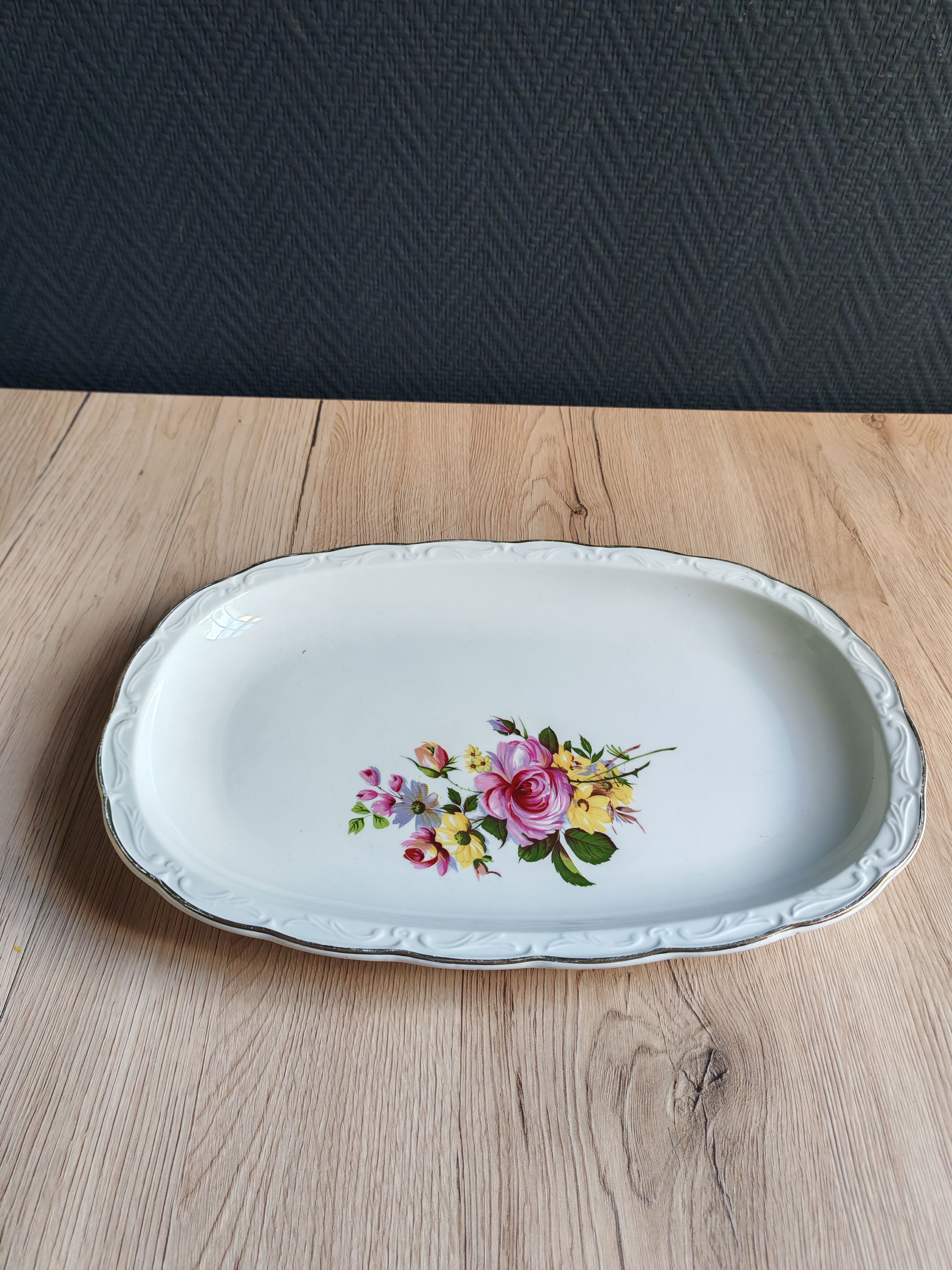 Vintage oval serving platter in white porcelain
