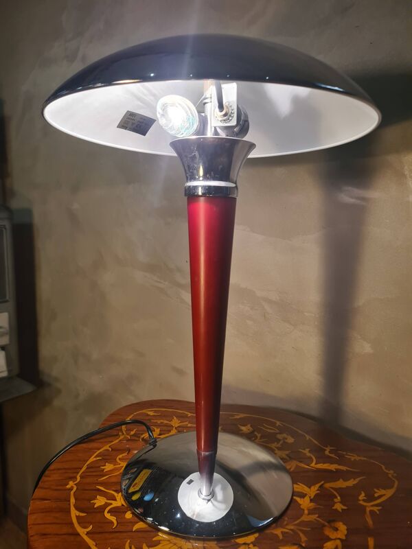 Lampe Champignon Vintage Rouge et Chrome - 47x31  Space‑Age 1970s -  Lampe