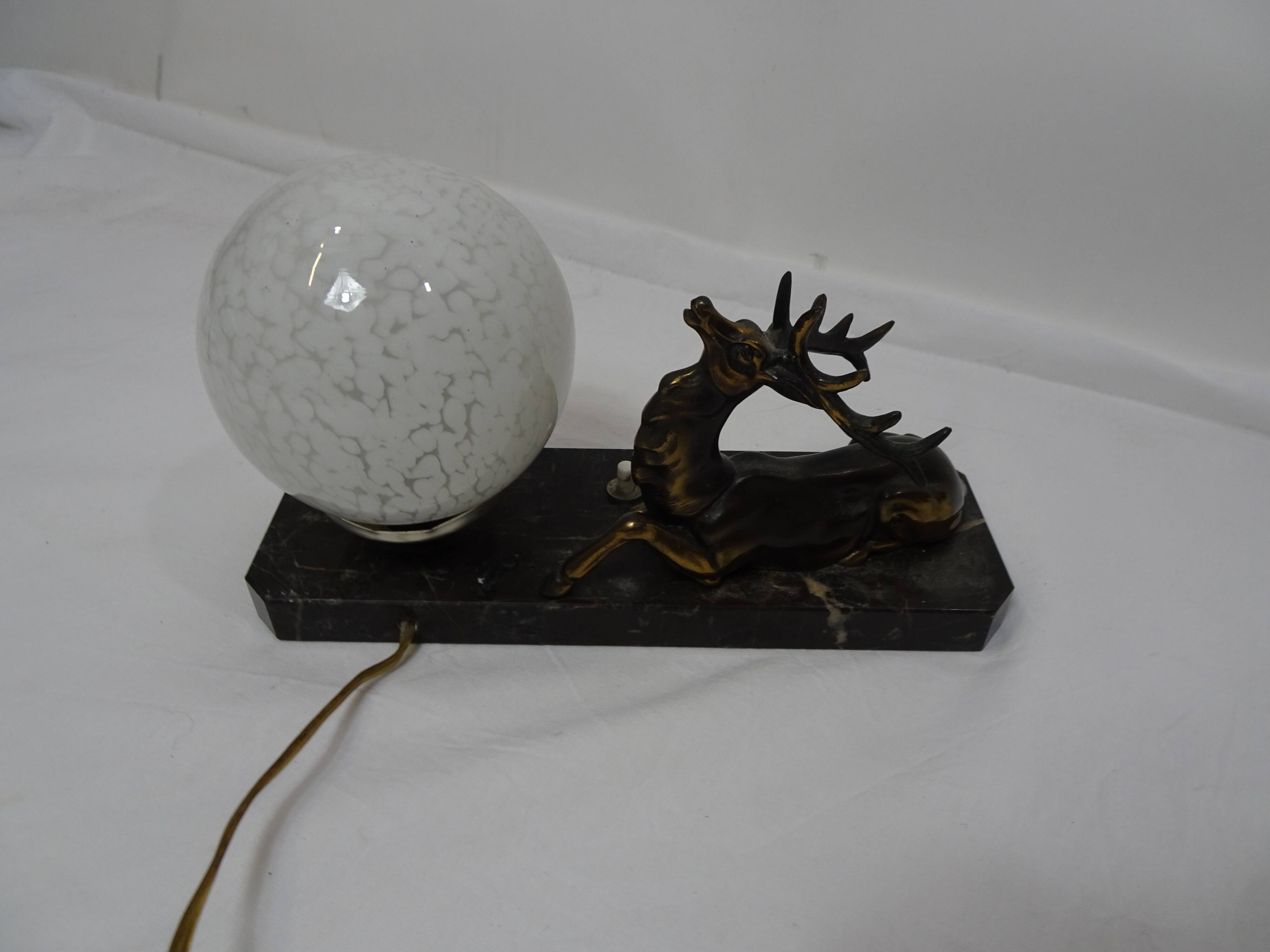 Art deco night light bedside lamp Deer and opaline white ball