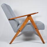 Fauteuil original vintage 60s, édition VAR, entièrement restauré, tissu de poule, élégant