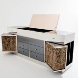Enfilade laiton chrome miroir velour leopard Michel Pigneres 1969
