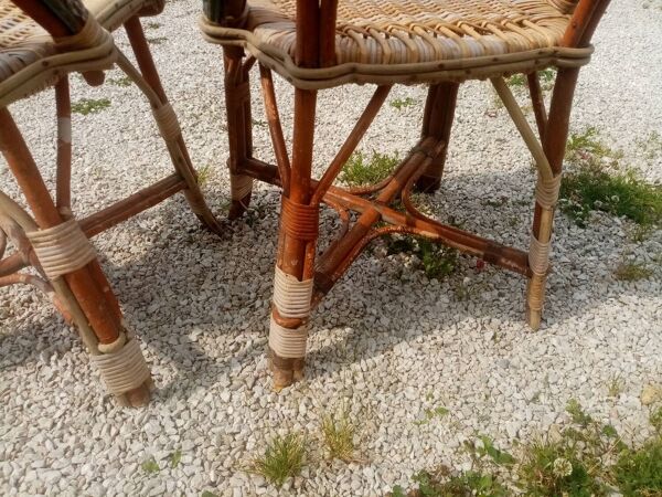 Paire de chaises de jardin art déco en osier tressé patiné