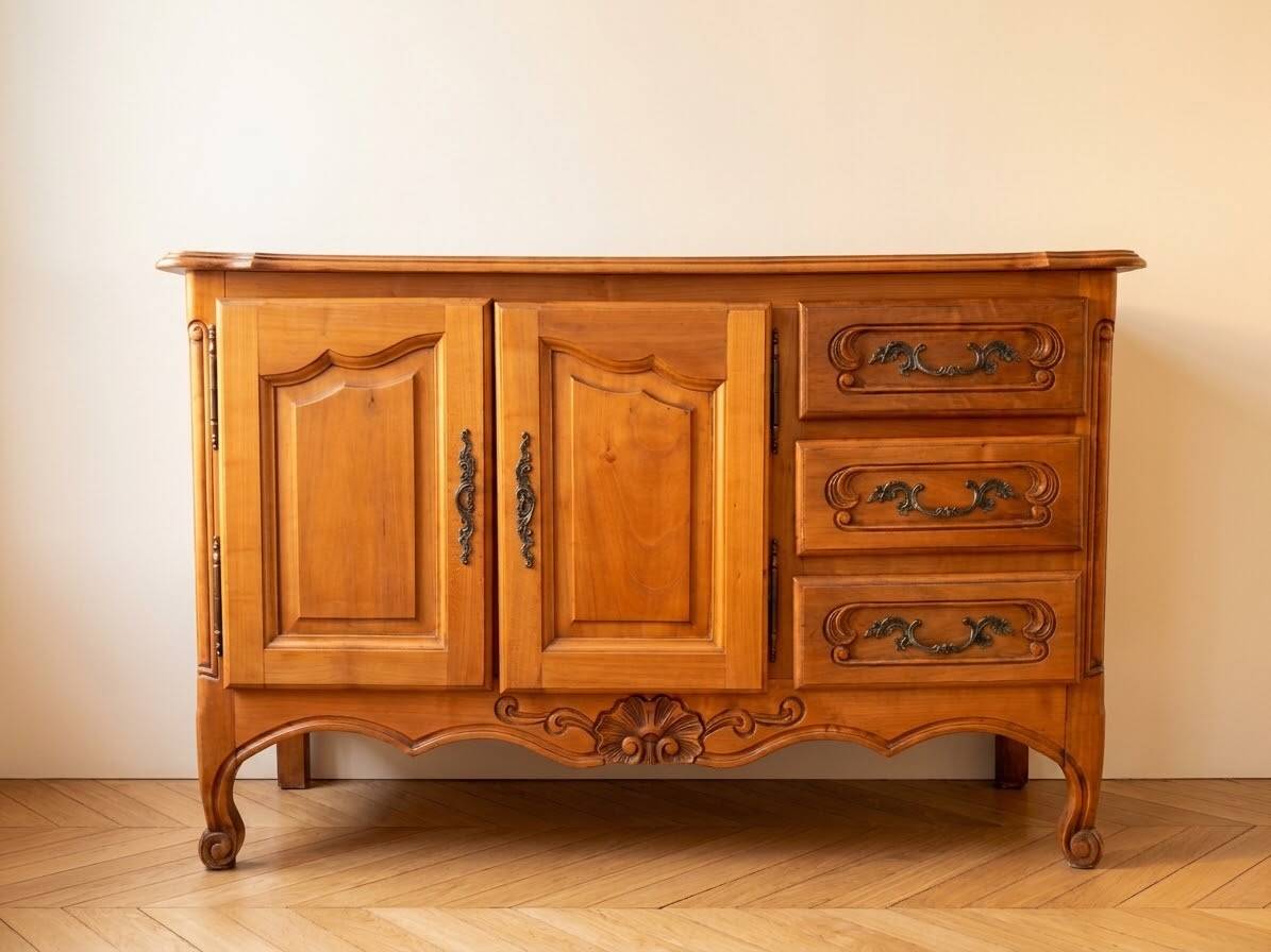 Louis XV style buffet in solid cherry wood.