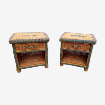 Pair of rattan bedsides