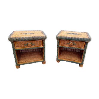 Pair of rattan bedsides
