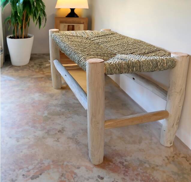 Bathroom and bedroom stool, handmade from artisan wood, small, durable bench (60 x 30 x 30 cm)