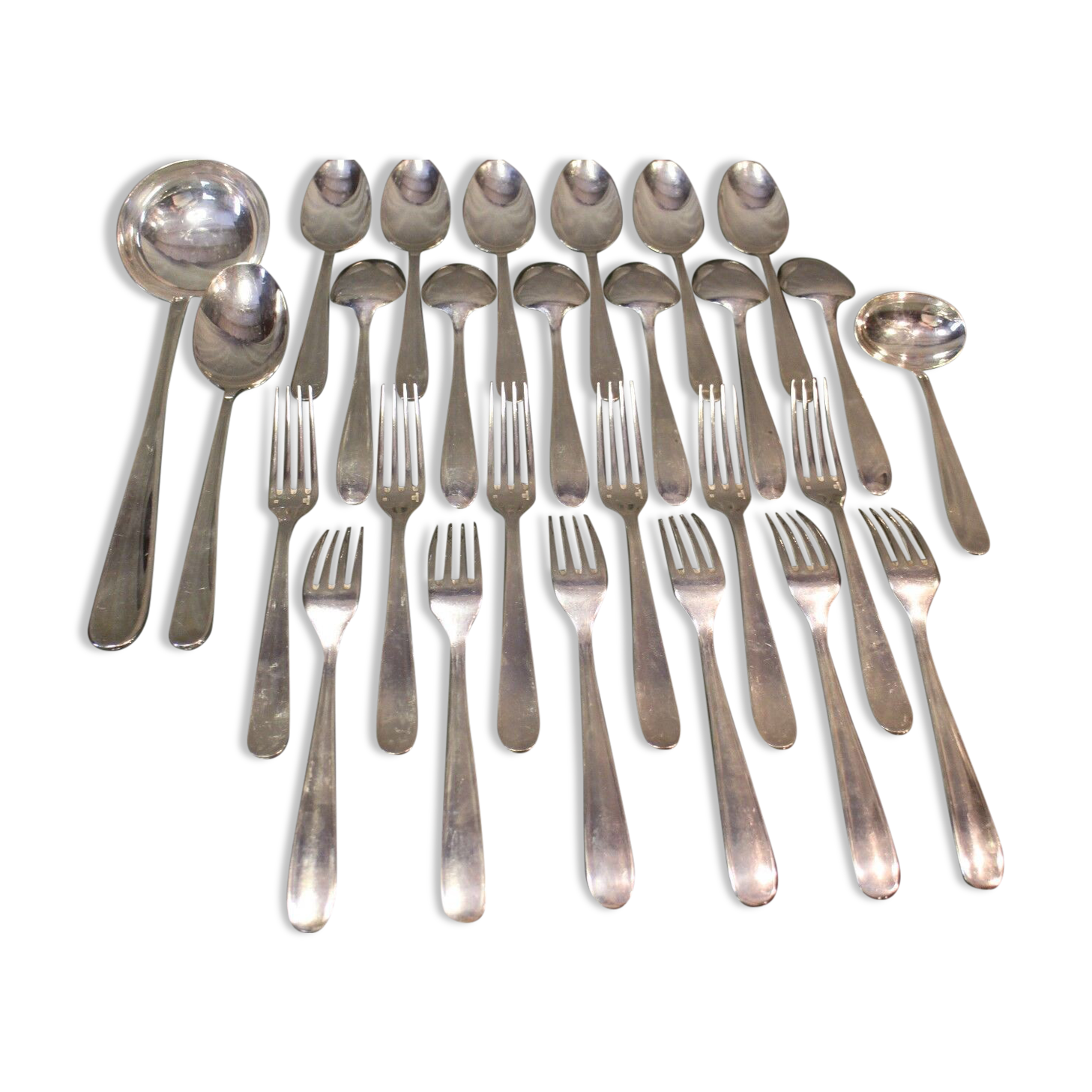 Silver metal housewife signed Christofle spoons and forks