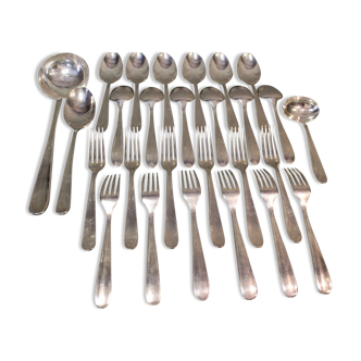 Silver metal housewife signed Christofle spoons and forks