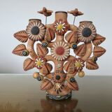 Chandelier, Mexican candlestick "tree of life" terracotta, 1970