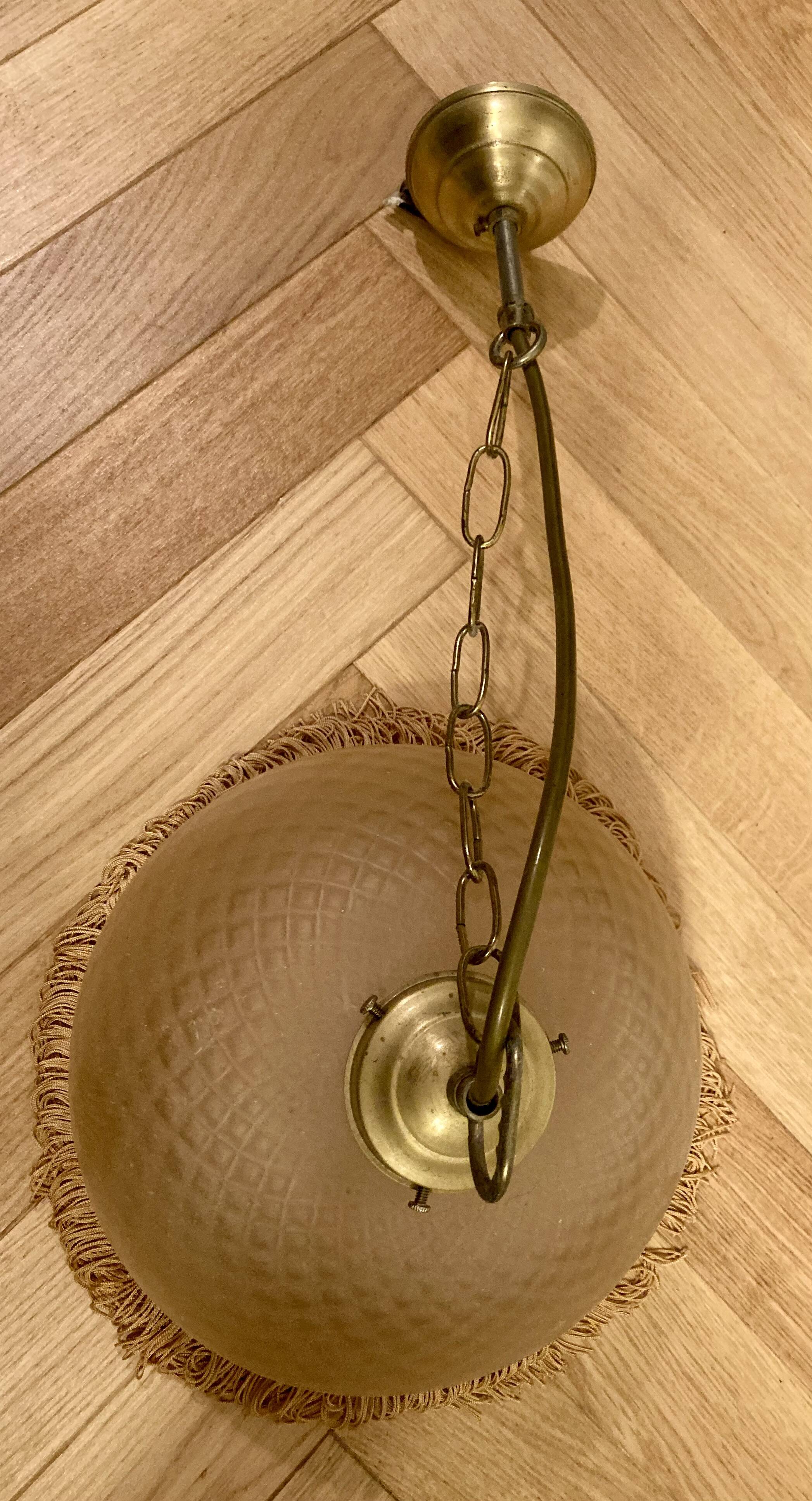 Art Deco beige gold glass pendant light with fringes